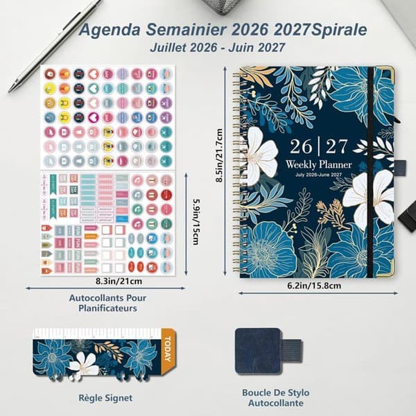 2026-2027 Planlegger - 12 Måneder - A5 Format - Metallspiralbundet - Ukentlig Planlegging - Studenter