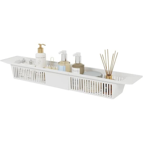 Utdragbar badkarshylla 57-86 cm Plast Justerbar bricka Korg Badrum Duschleksaker
