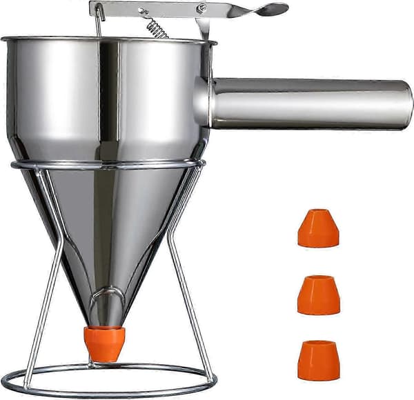 Pandekagedejdispenser, multifunktionel tragtkagedispenser i rustfrit stål med stativ, fantastisk til pandekager, cupcakes