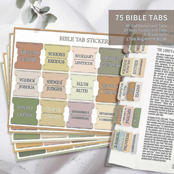 Bibelfaner, laminerede bibelfaner til studiebibel, store neutrale bibelfaner til nem navigation, boho-tema, bibelindeksfaner