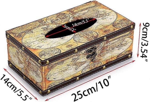 Retro Tissue Box Holder, Tissue Organizer Rektangulær Træ + PU Tissue Box Cover (Gult Kort)