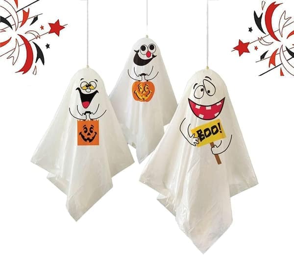 Halloween trasdocka dekorationer, set med 3 Halloween minispöken