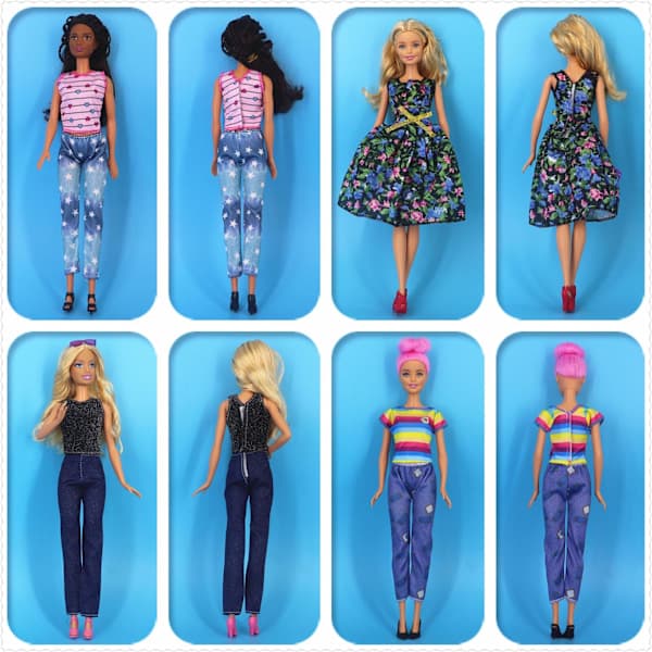 Barbie-kläder, 10 Barbie-dockkläder inklusive (topp + byxor)-FS-