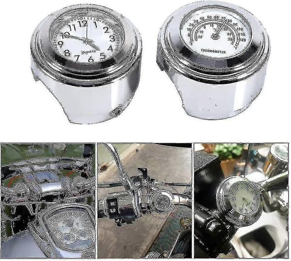 Motorcykelstyreklocka, 7/8\" vattentät motorcykelstyrefäste digital klocka och temperaturtermometer vit