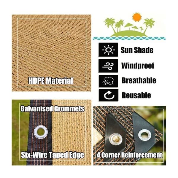 4 m, Solseil, 90 % UV-beskyttelse, perforert solskjerm, varmeisolasjon, solbeskyttelse, beige (Størrelse: 3 x 4 m)