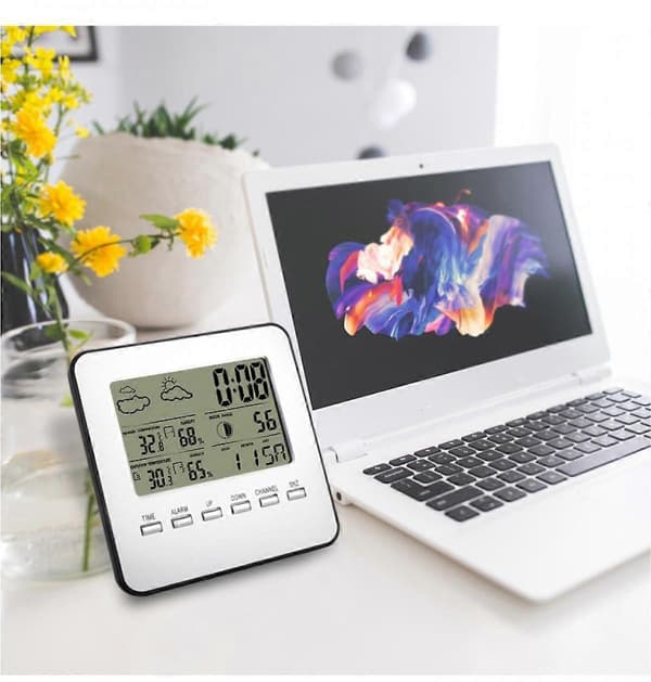 Multifunktionell trådlös väderstation klocka LCD digital inomhus utomhus termometer hygrometer kalender larm månfas display