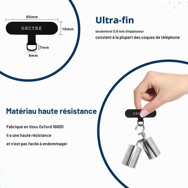Telefon Snor - 2 Patches - Nylon og PPM - Justerbar 160 cm - Universal Smartphone - Sort