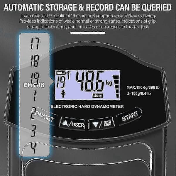 2026 Grebsstyrketester, 396Lbs/180Kg Digital Hånddynamometer Grebsstyrkemåler USB LCD-skærm Hånd