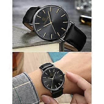 Herre Slim Ur Tynd Læder Stål Quartz Chicness Stilfuld Slim Moderne Herreur E