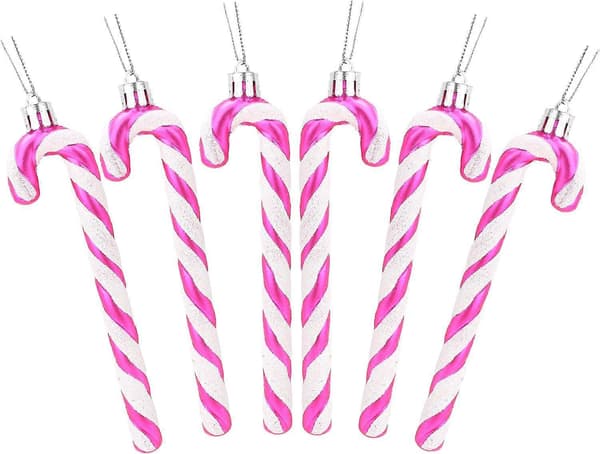Julepynt 6 STK - 13 cm Glitter Candy Cane Juletrepynt (Hot Pink)