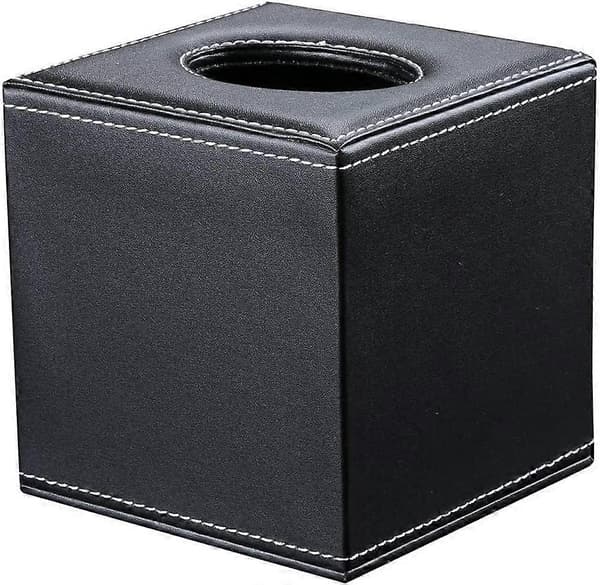PU Læder Terning Firkantet Elegant Kleenexboks Holder (Sort)