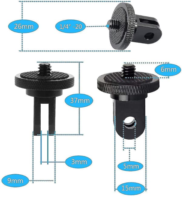 Tripod Adapter Kamera Mount Tilbehør Aluminium Adapter Montering af Kameraer Til For Gopro Mount Og Andre Action Kameraer (2 Stykker, Sort)