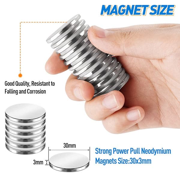 4-pack stark magnet, 30 x 3 mm superstarka neodymmagneter, stark magnet med dubbelhäftande tejp