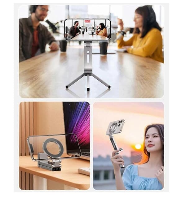 Magnetisk telefonstativ for iPhone, Magnetisk lommetelefonstativ i aluminium Silver