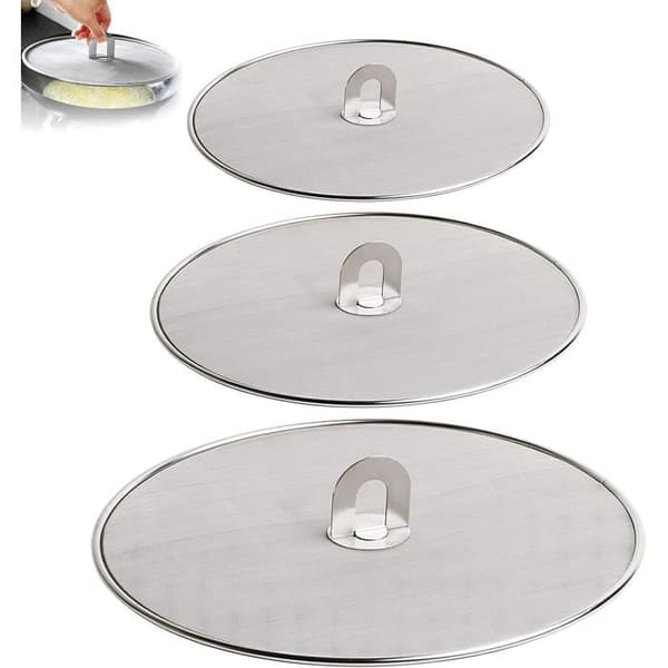 Sprutbeskyttelse - Sett med 3 - Rustfritt stål - Matlagingsbeskyttelse - For stekepanner - Diametre 25cm, 29cm