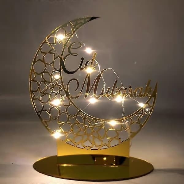 Akryl halvmåne og stjerne borddekoration, Ramadan Kareem/Eid Mubarak/Eid Adha pynt, festlig dekorationsplade B