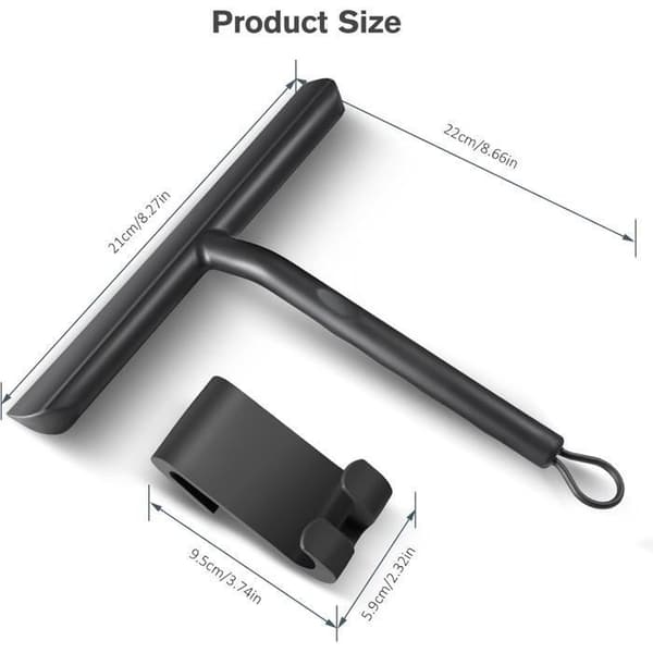 21 cm sort bruseskraber, stribefri, til glasdøre, badeværelsesvinduer, bilspejle, med holder