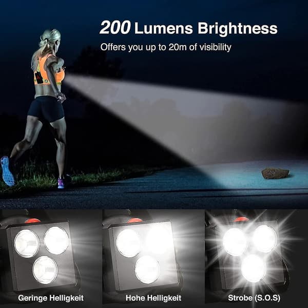 Løpelys, USB oppladbart LED-løpelys, 120 justerbart brystlys, 500 lumen, løpelys med refleksstriper for jogging, turgåing