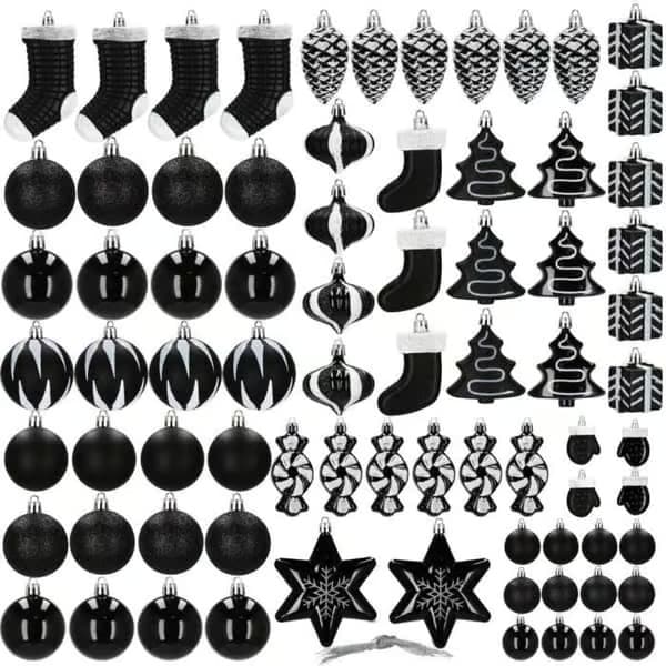 Juletrekuler - SPRINGOS® - 77 stk - Uknuselige - Elegant dekorasjon - Svart