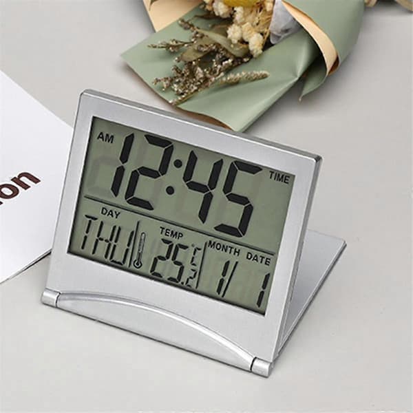 Digital Resväckarklocka - Vikbar Kalender Temperatur Timer LCD-klocka Väderprognos Klocka Batteridriven