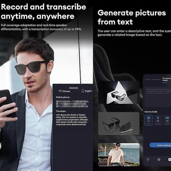 Hy C8 PRO Multifunktionella AI Bluetooth Smart Glasögon, Trådlösa Hörlurar Ai Black