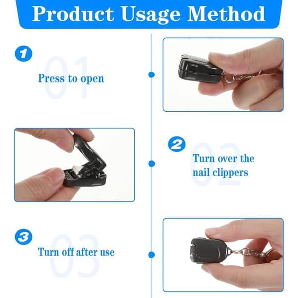 Mini sammenfoldelig negleklipper med USB-nøgle, rustfrit stål, rejsevenlig, til mænd, kvinder og ældre, sort, præcisionsblade