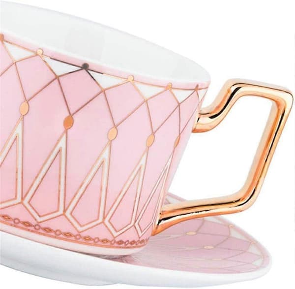 Elegant keramisk tekop og underkop sæt, 8 oz kaffekop til eftermiddagste - geometrisk mønster