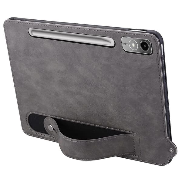 Til Lenovo Tab P12 etui håndrem støtteben læder tablet cover - grå