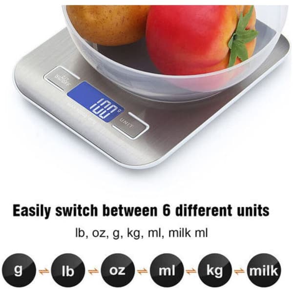 Digital köksvåg – 5000g/1g hög precision med LCD-bakgrundsbelysning & tarafunktion