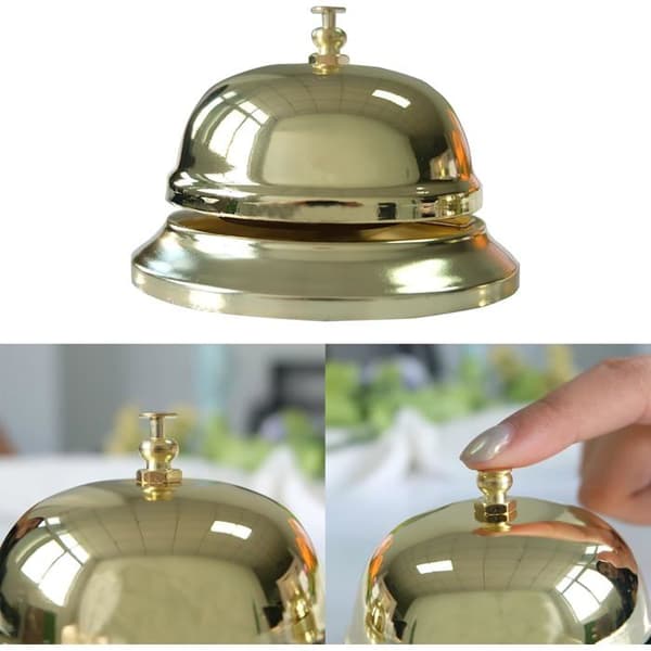 Sæt med 2 dørklokker - Rustfrit stål - Klar og høj lyd - Til restaurant, hotel, bar - Guld 8,5 x 5,5 cm