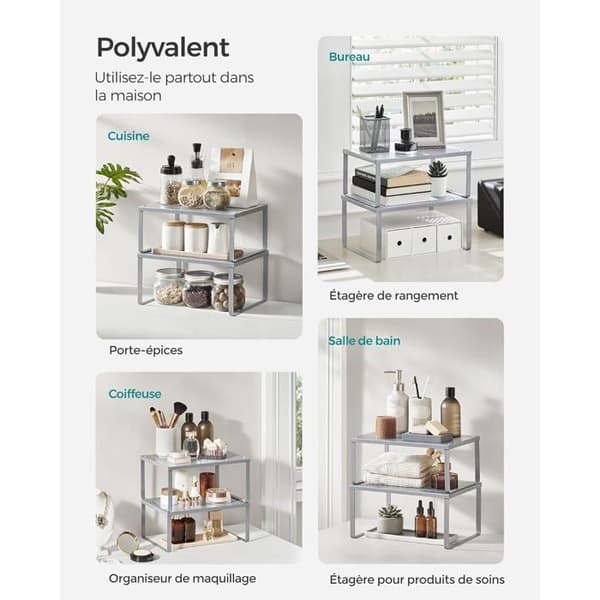 Kryddställ - Set om 2 - Silvermetall - Stapelbart och utdragbart - Förvaring för kök och skafferi