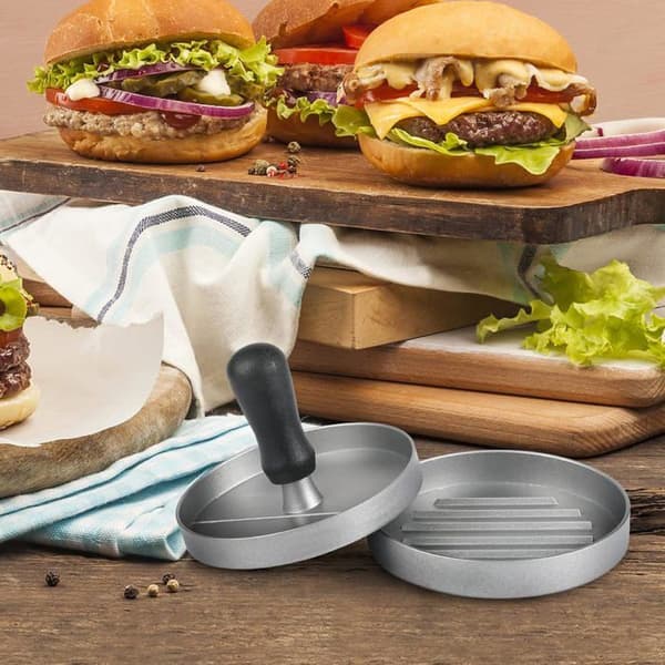 Non-stick aluminium hamburgerpresser til fyldte bøffer, grillsikker, inkluderer 100 ark vokspapir