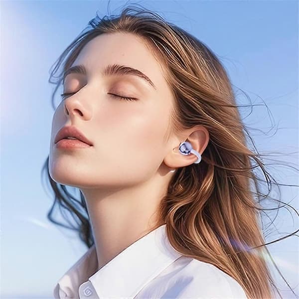 Trådløse benlednings HIFI Bluetooth 5.4 ørepropper med klips og mikrofon Purple