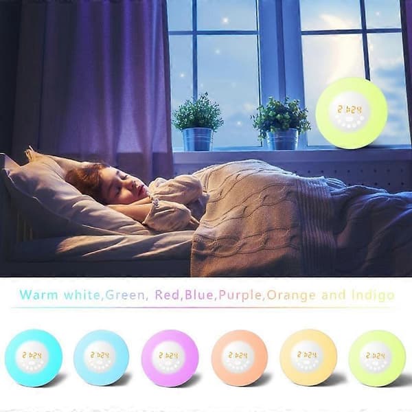 Auringonnousuherätyskello, 6 luontoääntä, Yöpöydän auringonnoususimulaattori US plug