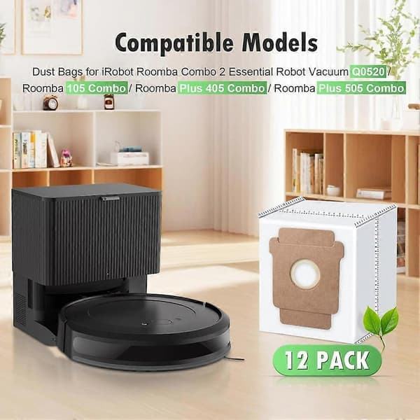 12 st Dammpåsar för IRobot Roomba 2 Essential Robot Q052/105 Combo/ Plus 405/Plus 505 Combo Dammsugartillbehör