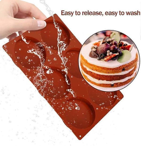 6-rums store runde skivekageforme silikone resin coaster forme, teboller, creme, mousse kagepande bageforme