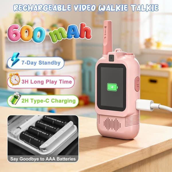 Sett med 2 video-walkie-talkier - Dobbeltkamera - ABS - USB-C oppladbart - Barn 3-12 år