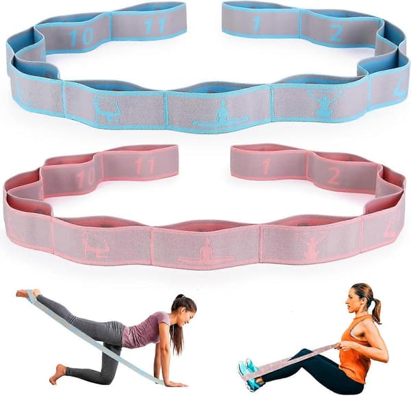 Elastisk Yogarem med Öglor, Pilates Stretchband, Elastiska Träningsband, Bensträckningsrem, Stretchmotståndsband