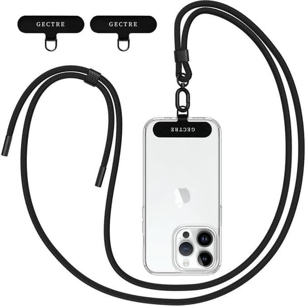 Telefon Snor - 2 Patches - Nylon og PPM - Justerbar 160 cm - Universal Smartphone - Sort
