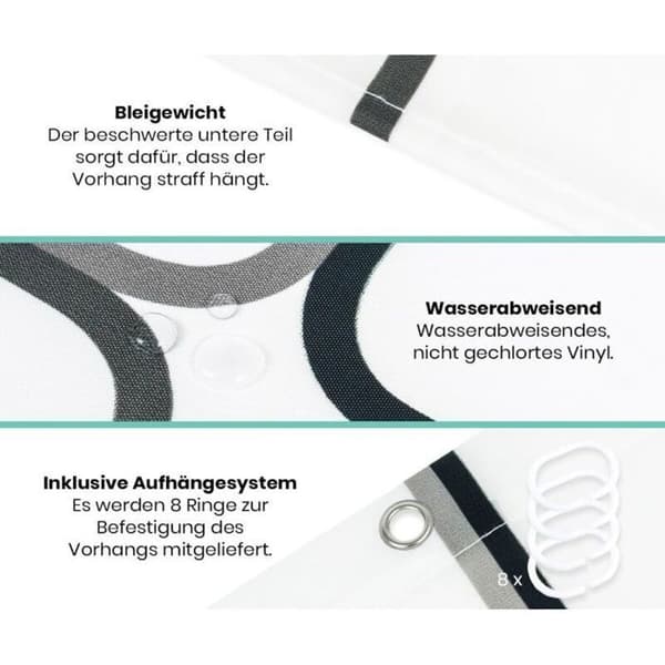 Mögelskyddat duschdraperi - 120 x 200 cm - Polyester Kub - Ringar ingår - Duschdraperier - Mögelskyddat duschdraperi