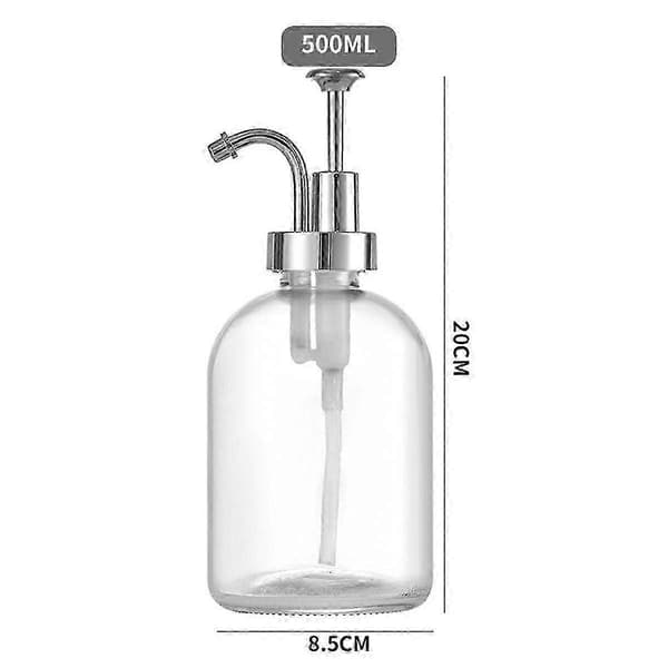 2 st tjocka klara glasburkar tvålpump med pump runda flaskor dispenser med rostfri pump diskmedelspumpar B