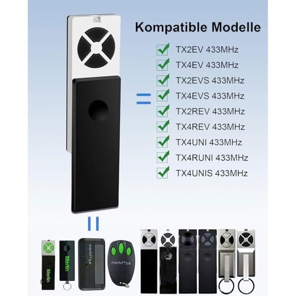 Pakke med 2 bærbare 433 MHz sendere til TX2EV TX4EV TX2EVS TX4EVS TX2REV TX4REV TX4UNI TX4UNI TX4RUNI TX4UNIS, 4 kanaler, Rolling code