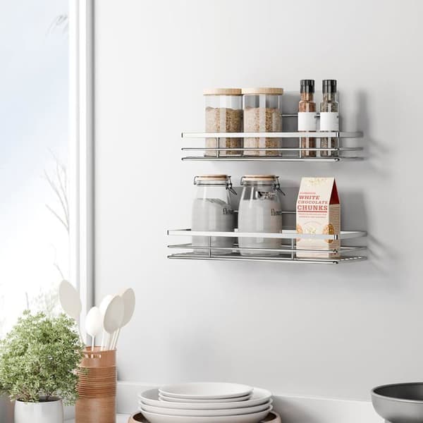 2-osaiset suihkuhyllyt, ei porausta, liimalla, hopea