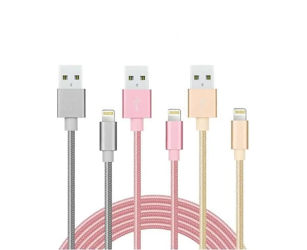 3-pack 2m 2A snabbladdningskabel laddningssladd nylon för Apple iPhone