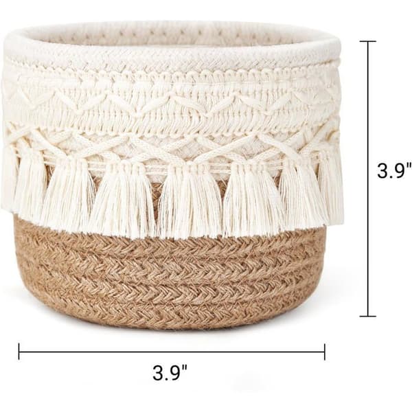 Sæt med 2 makramekurve, gul og hvid, makeupbørsteholder, blyantopbevaring, boho skrivebordsindretning, minikurv