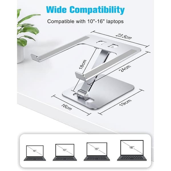 Ergonomisk Sammenklappelig Laptop Stand - Højdejusterbar, Ventileret Aluminiumslegering til PC, Mac og Bøger