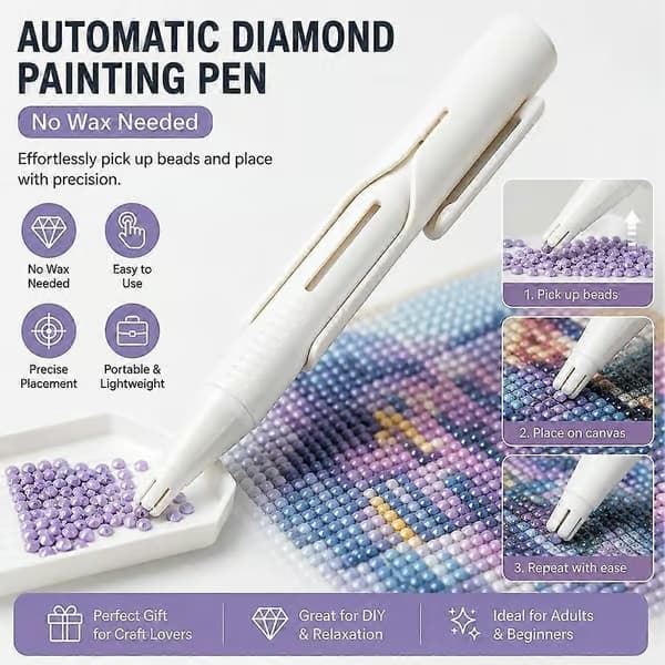 Automatisk diamantmaleri-perledispenser til 2,8 mm runde bor, hobbysæt, ingen voks påkrævet White