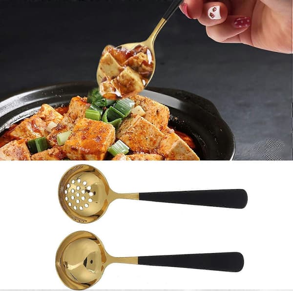 Soppslev och hålslev set, köksredskap för matlagning och servering, rostfritt stål skimmer bestick servis set, 2 st