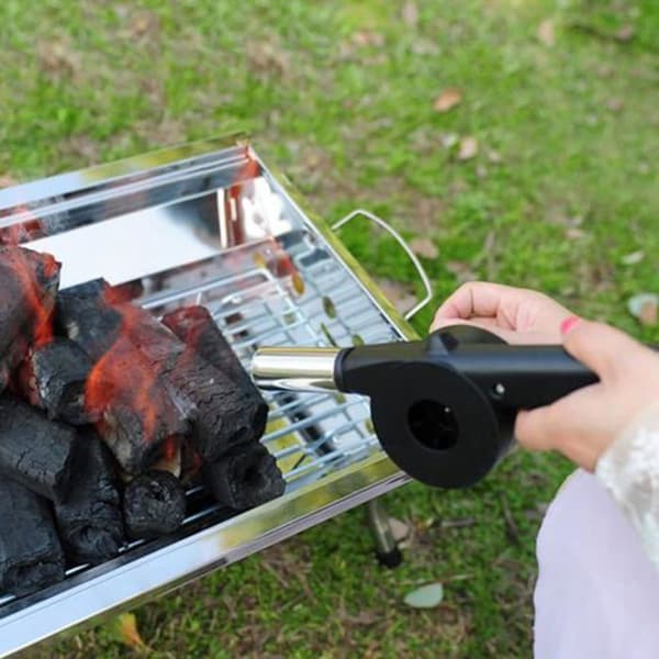 Manuell blåser - 1 enhet - Rustfritt stål - Grilltenner - Utendørs camping - 26,5 cm svart