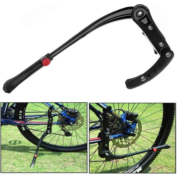 Justerbart sidostöd för cyklar, kraftig aluminiumlegering - svart mountainbikestöd, justerbar längd, robust montering